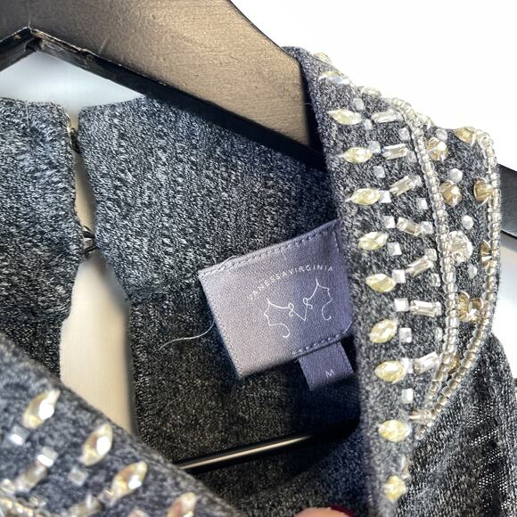 Vanessa Virginia Anthropologie Size M Beaded Halter Stretch Knit Tank Top Gray - Picture 4 of 10